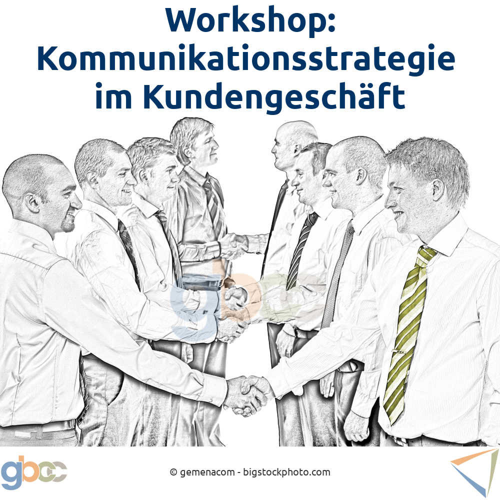 Kommunikationsstrategie Konzept: Mitarbeiter in Kundenunternehmen und in Verkäuferunternehmen stehen sich gegenüber und reichen sich die Hände