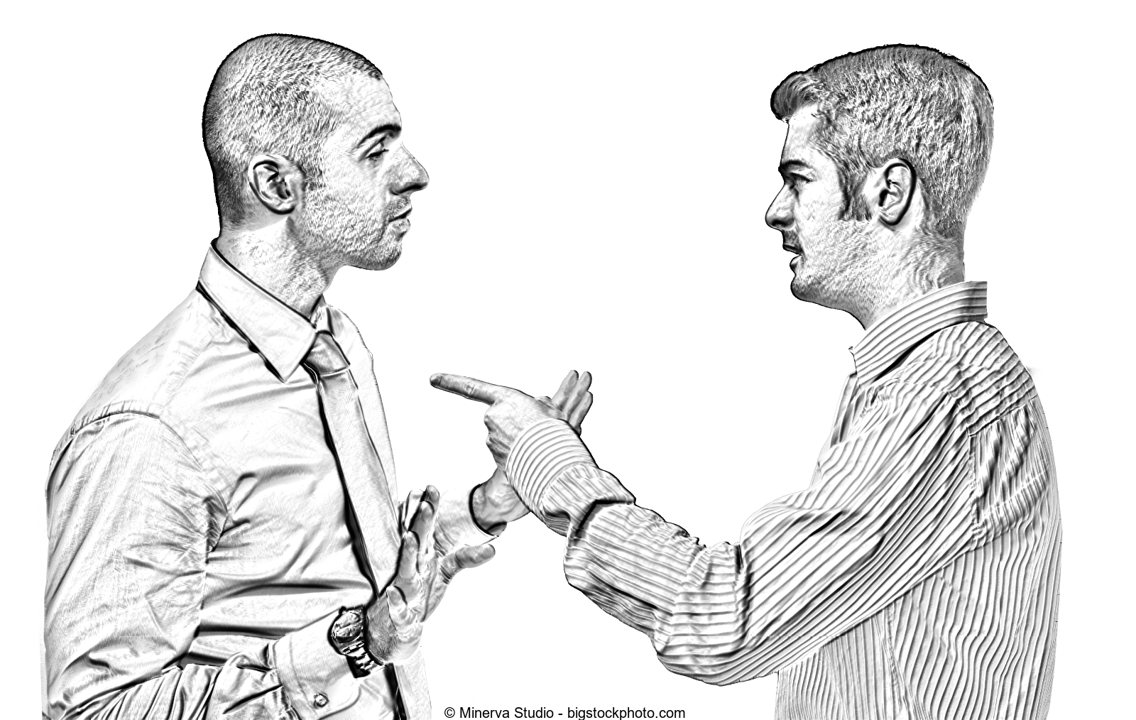 Zwei Kollegen mit Schuldzuweisungs- und Rechtfertigungsgebärde.