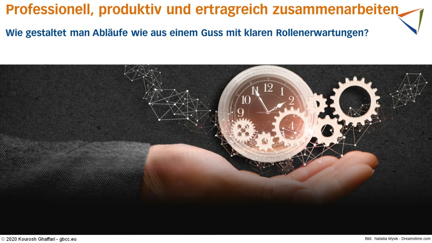 Uhr und Prozessdarstellung in der Handfläche gehalten
